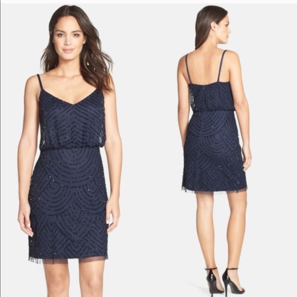 • Adrianna Papell • Beaded Navy Blue Mini Dress 2